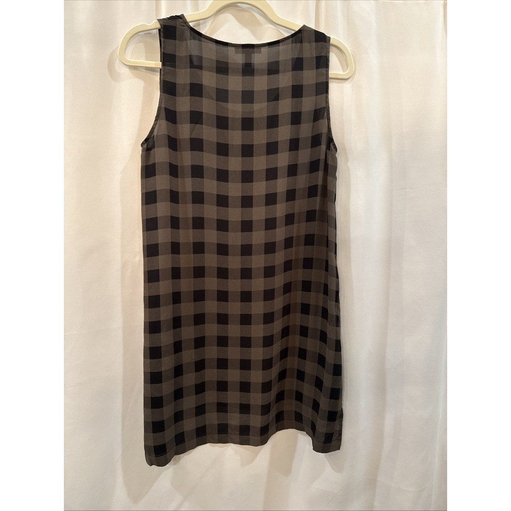Eileen Fisher Petite M Gray Black Gingham Plaid Silk Mini Hi Low Tunic Dress - Picture 8 of 14